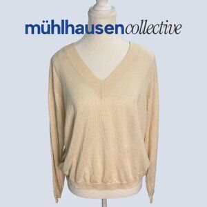 A New Day Soft Yellow Lightweight Sweater XS V-Neck Long Sleeve